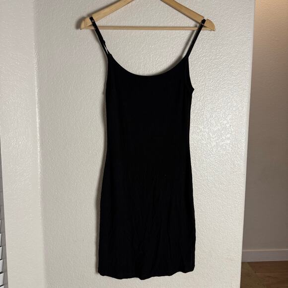 Skims Onyx Black Ribbed Sleeveless Soft Lounge Slip Cami Mini Dress Size Medium - Picture 6 of 7